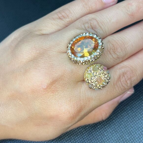 Amber And Champagne Double Adjustable Statement Ring - Picture 5 of 16